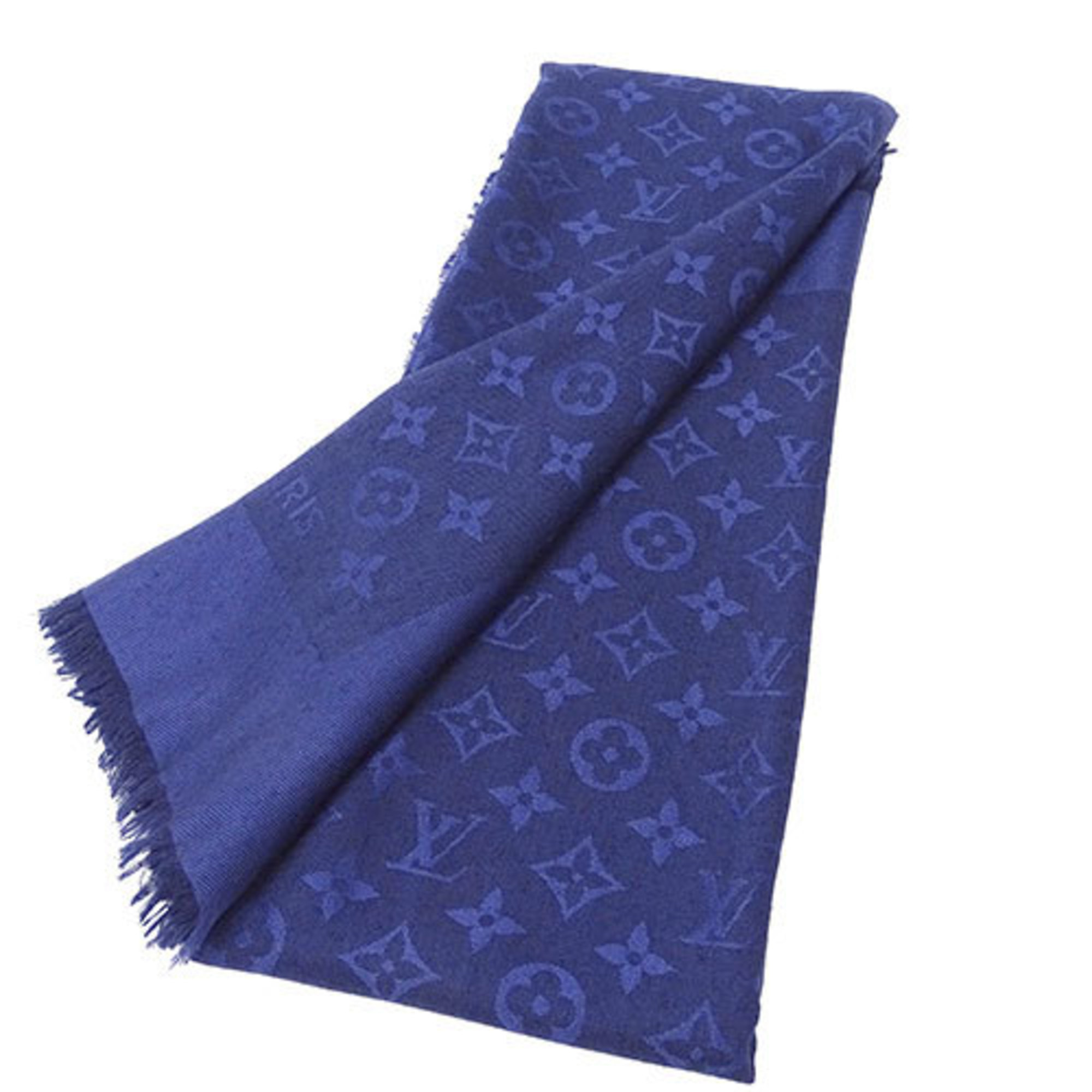 Louis Vuitton LOUIS VUITTON Women's Scarf Stole Silk Wool Shawl Monogram Blue Marine Navy M92498