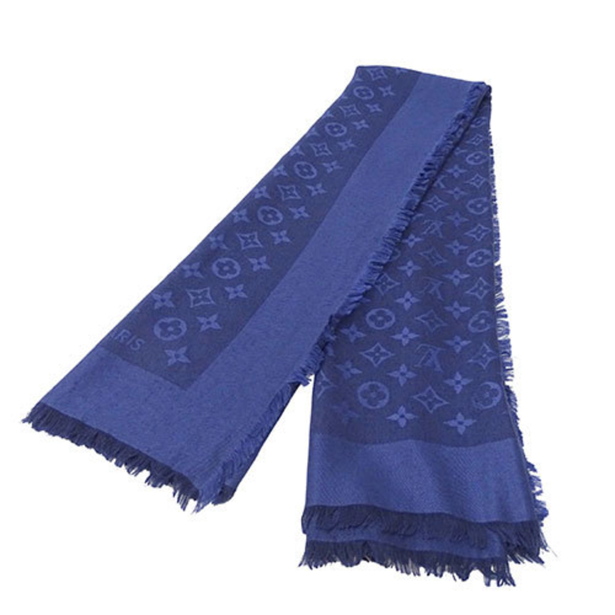 Louis Vuitton LOUIS VUITTON Women's Scarf Stole Silk Wool Shawl Monogram Blue Marine Navy M92498