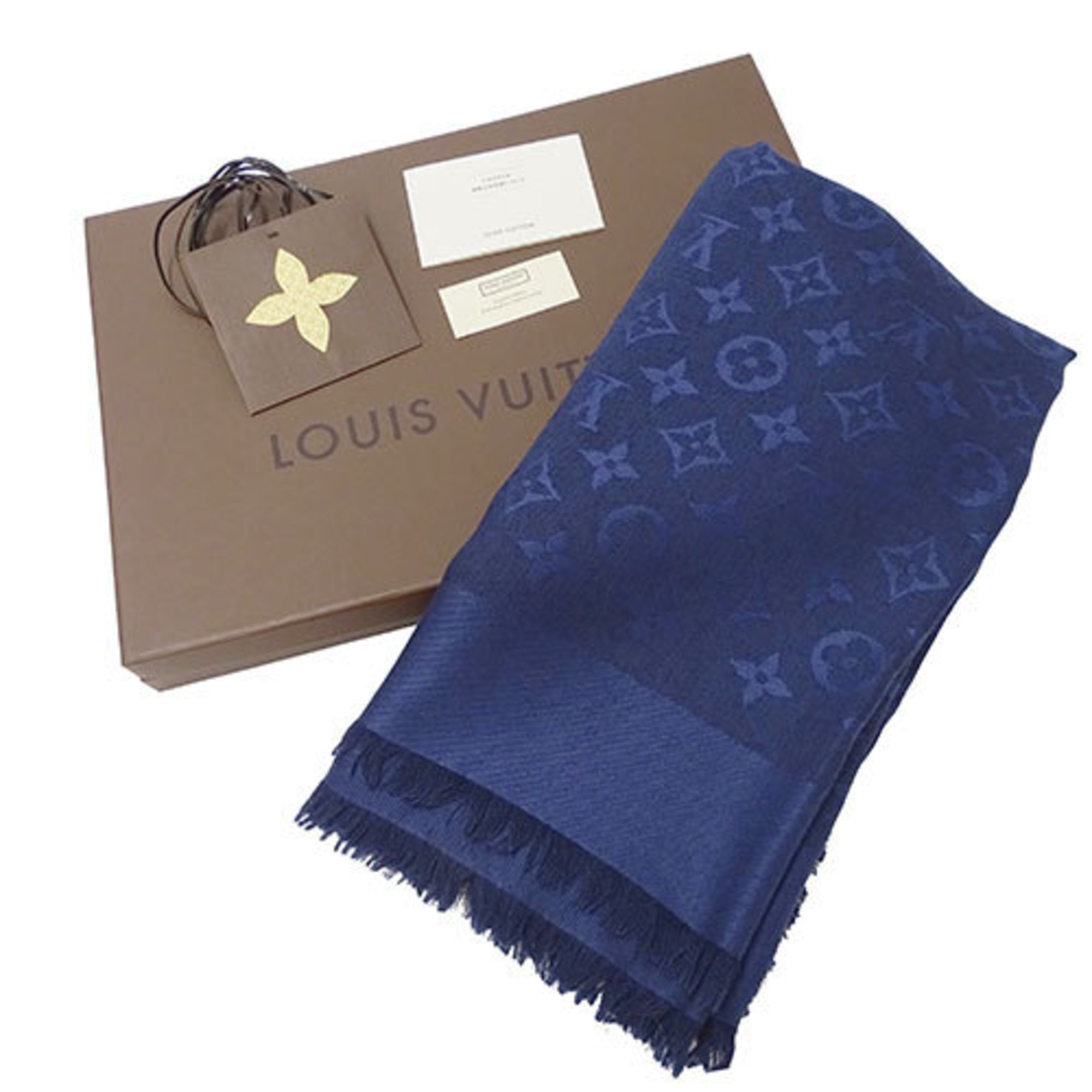 Louis Vuitton LOUIS VUITTON Women's Scarf Stole Silk Wool Shawl Monogram Blue Marine Navy M92498