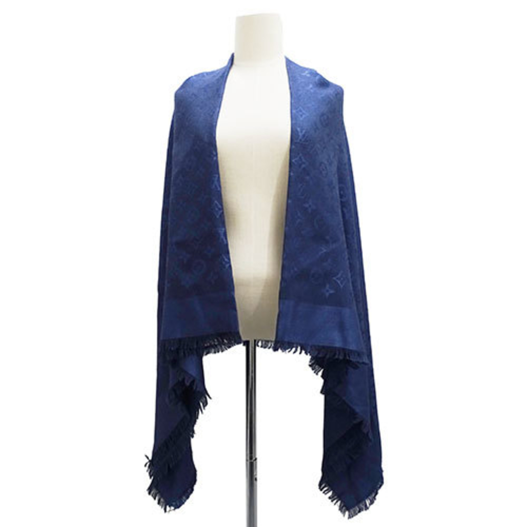 Louis Vuitton LOUIS VUITTON Women's Scarf Stole Silk Wool Shawl Monogram Blue Marine Navy M92498