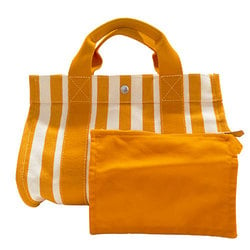 Hermes HERMES Bag Women's Handbag Canvas Cannes PM Orange White Stripe Pattern