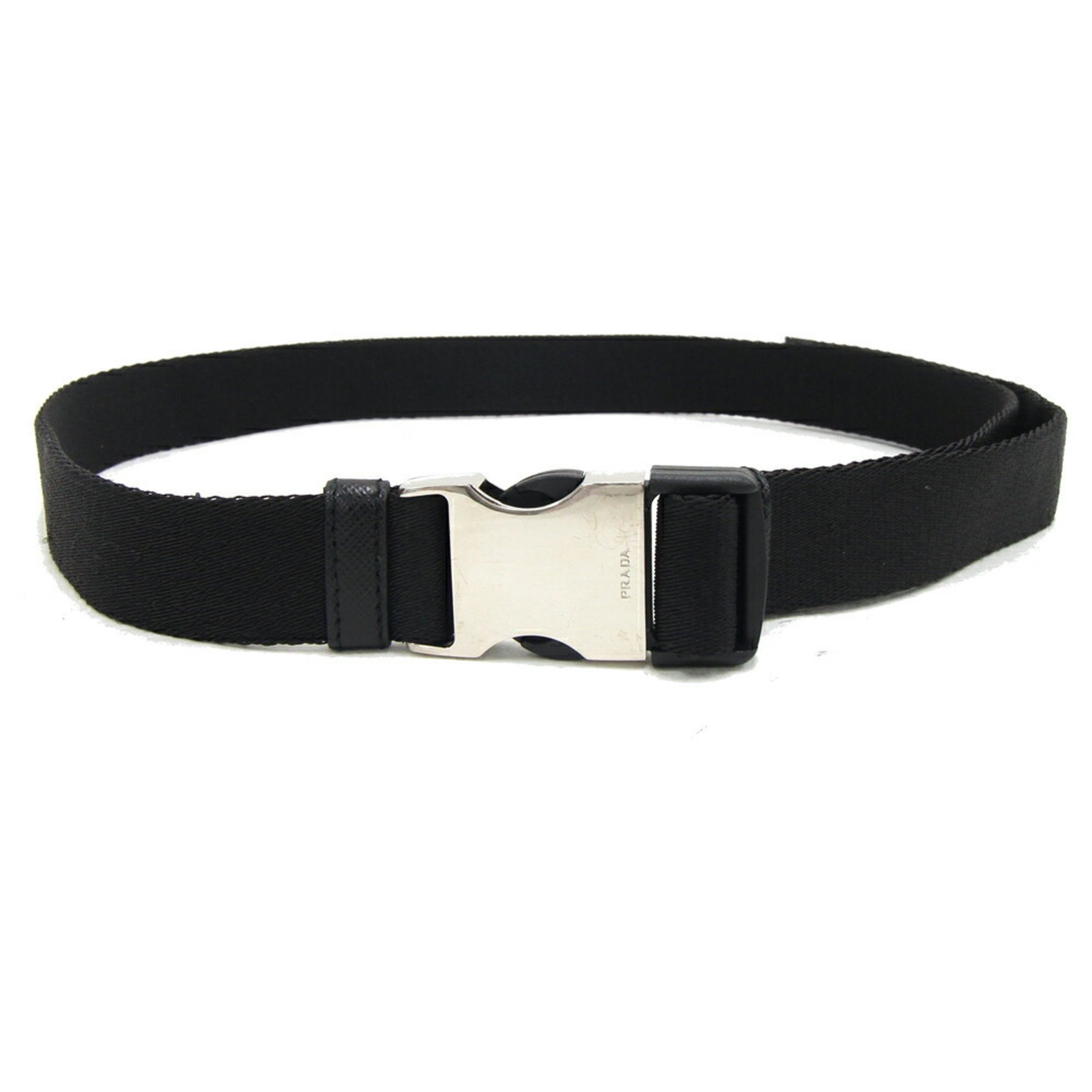 Prada Belt 1CN054 Black Canvas Leather 80cm Shoulder Body Bag Waist Women Men PRADA