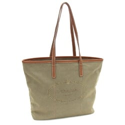 Prada Tote Bag Brown Jacquard Canvas Leather Women's PRADA