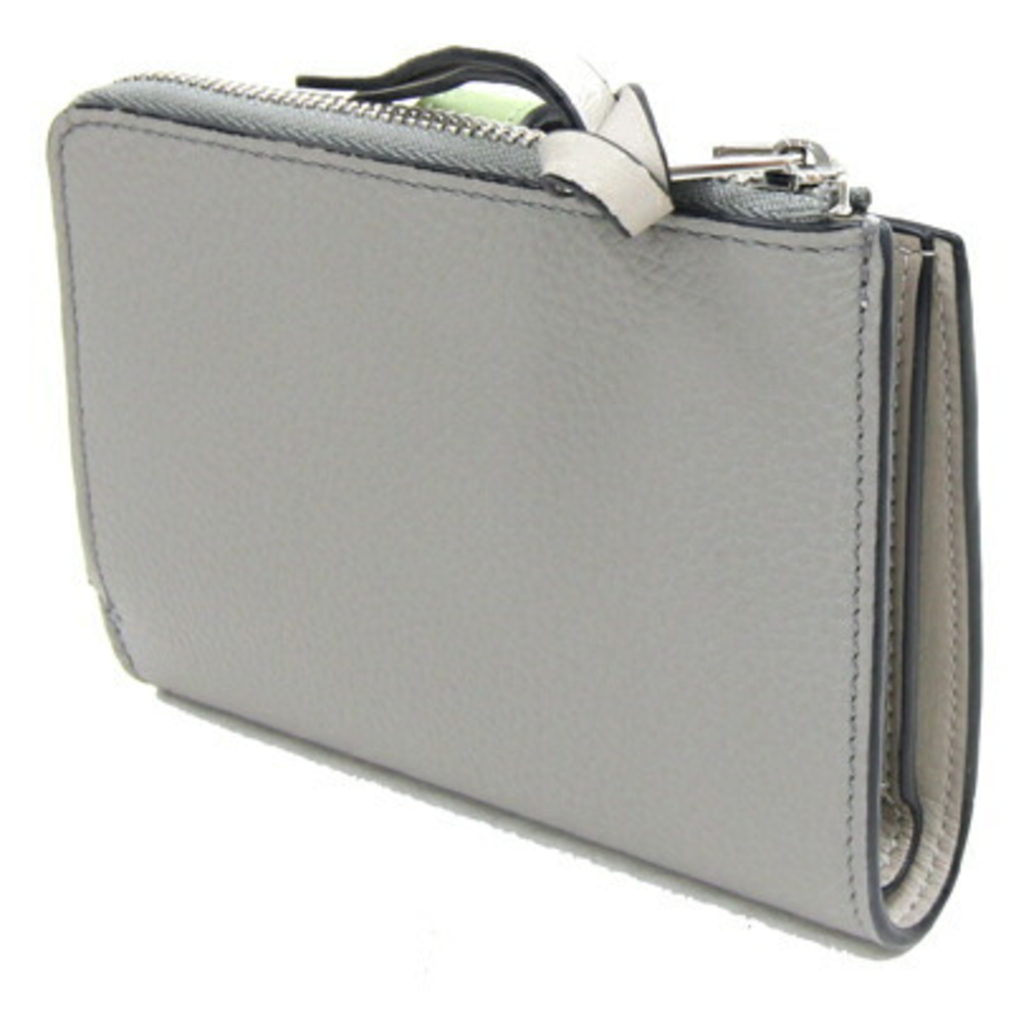 LOEWE Bi-fold Wallet Anagram Zip C660P30X02 Gray Lime Green Leather Compact Bi-color Women's