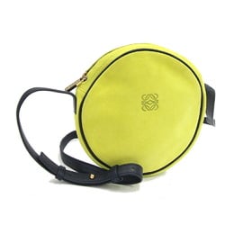 LOEWE Shoulder Bag Anagram Yellow Green Navy Suede Leather Round Bicolor Women's