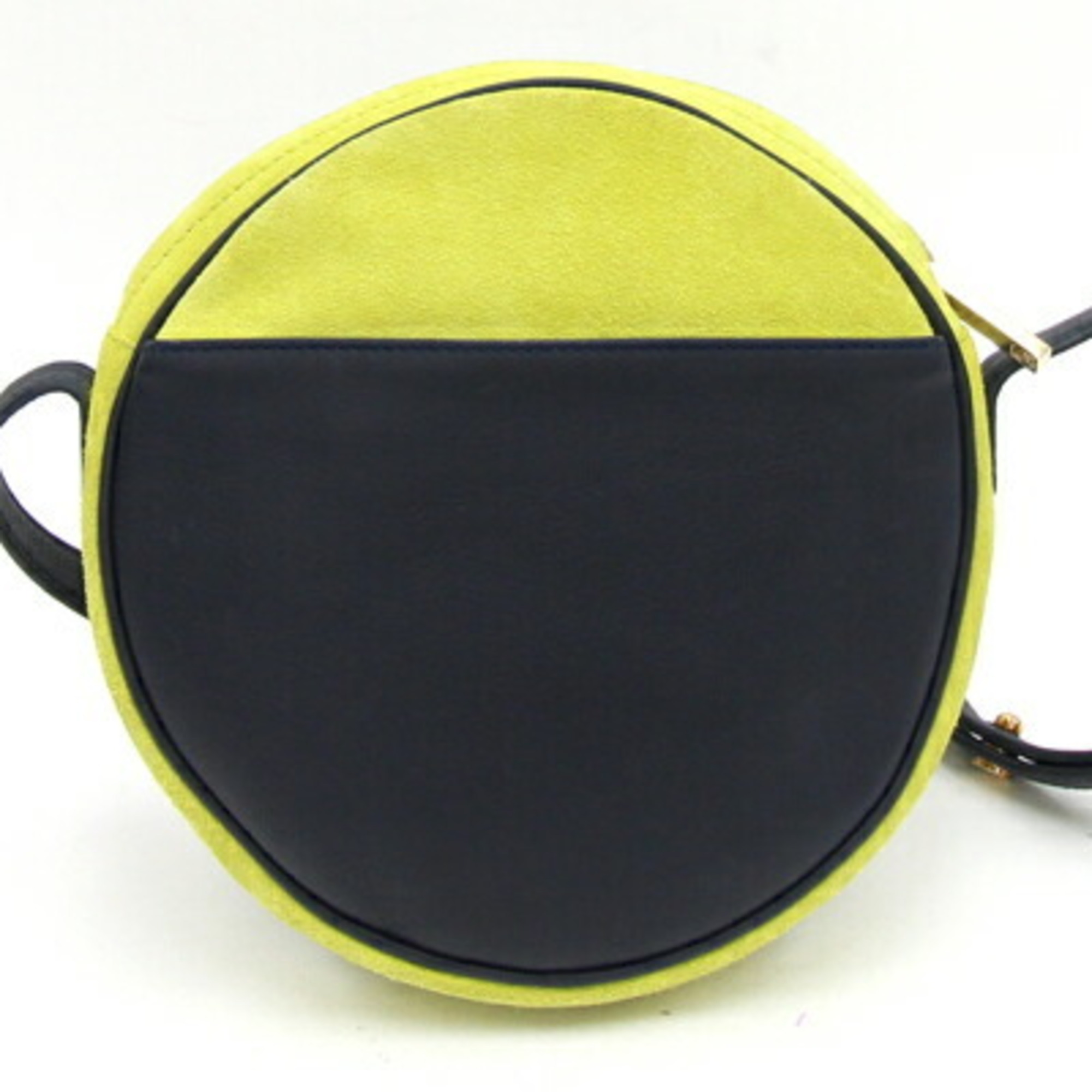 LOEWE Shoulder Bag Anagram Yellow Green Navy Suede Leather Round Bicolor Women's