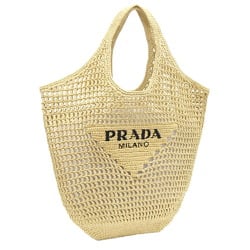 Prada Tote Bag Crochet 1BG424 Natural Raffia-Style Basket Embroidered Triangle Women's PRADA