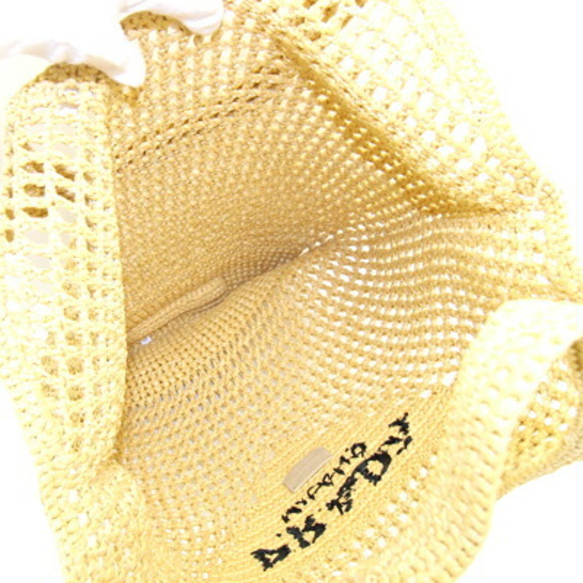 Prada Tote Bag Crochet 1BG424 Natural Raffia-Style Basket Embroidered Triangle Women's PRADA