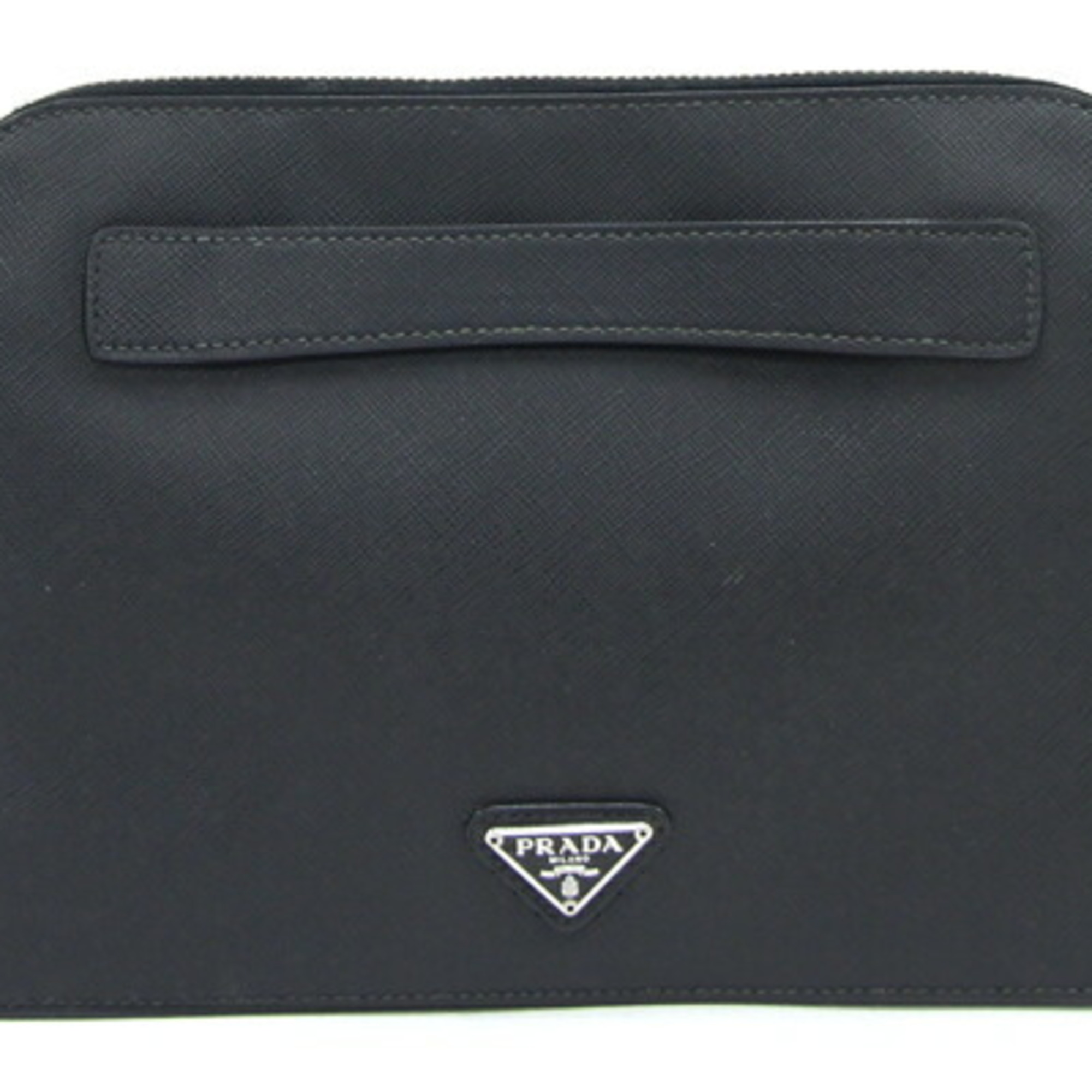 Prada Second Bag Black Leather Saffiano Clutch Men's Pouch PRADA