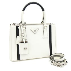 Prada Handbag Galli 1BA863 White Black Leather Shoulder Bag Women's PRADA