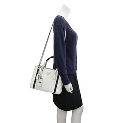 Prada Handbag Galli 1BA863 White Black Leather Shoulder Bag Women's PRADA