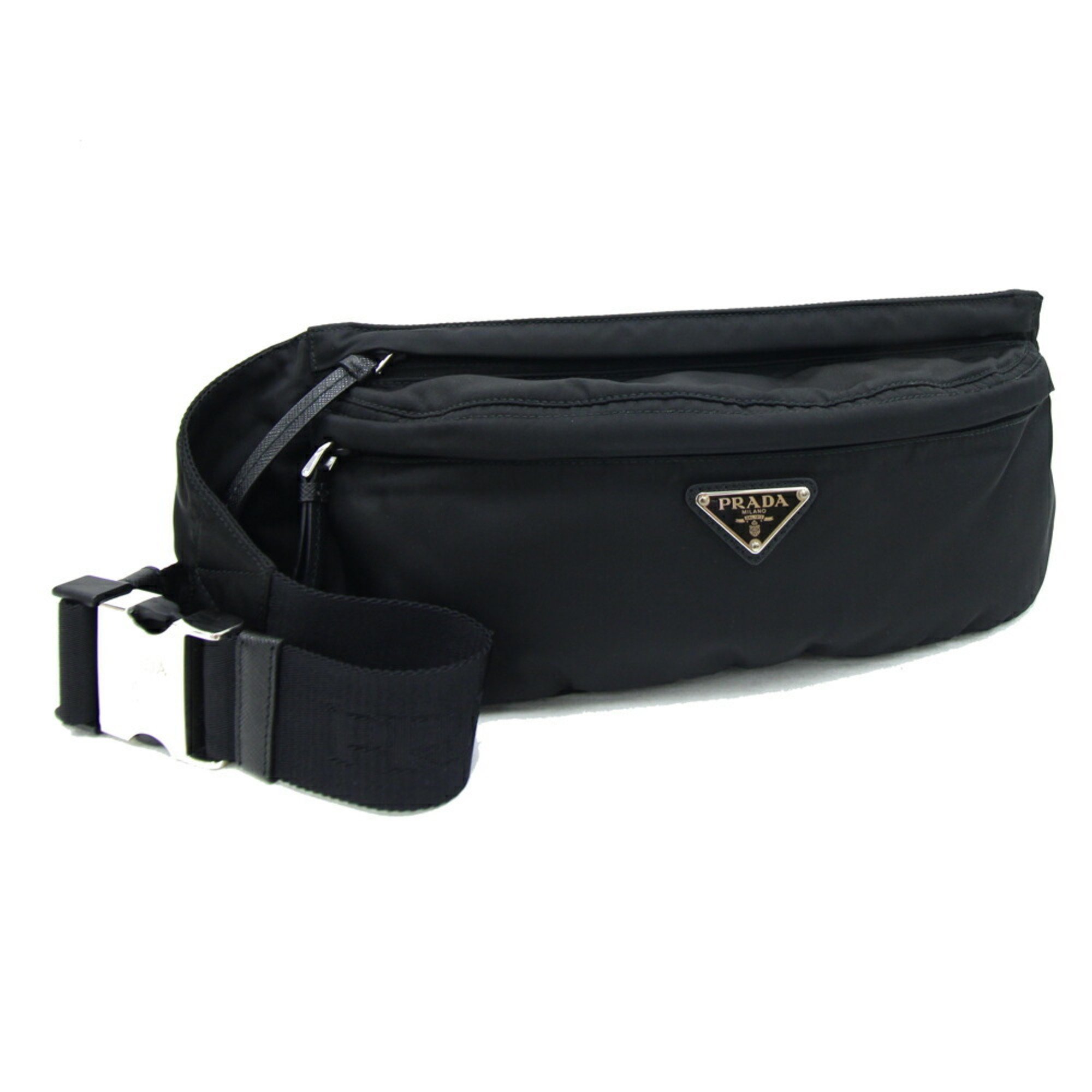 Prada Waist Bag 1BL011 Black Nylon Leather Pouch Body Women Men PRADA