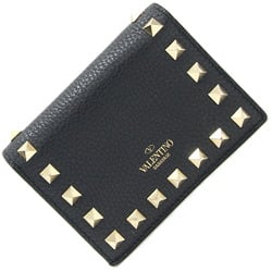 Valentino Rockstud Bi-fold Wallet XW2P0P39VSH Black Leather Compact Studs Women's VALENTINO