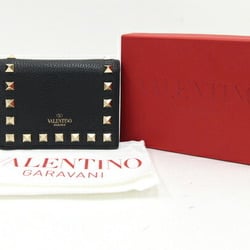 Valentino Rockstud Bi-fold Wallet XW2P0P39VSH Black Leather Compact Studs Women's VALENTINO