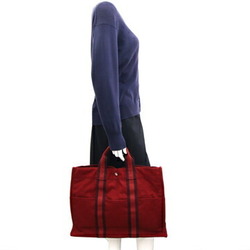 Hermes Handbag Foule Tote MM Bordeaux Cotton Canvas Men's Women's Bag Red HERMES