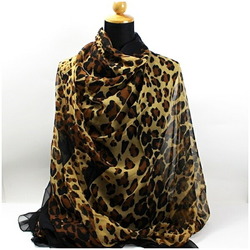 Yves Saint Laurent Large Stole Scarf Muffler Black Leopard Print YVES SAINT LAURENT Women's