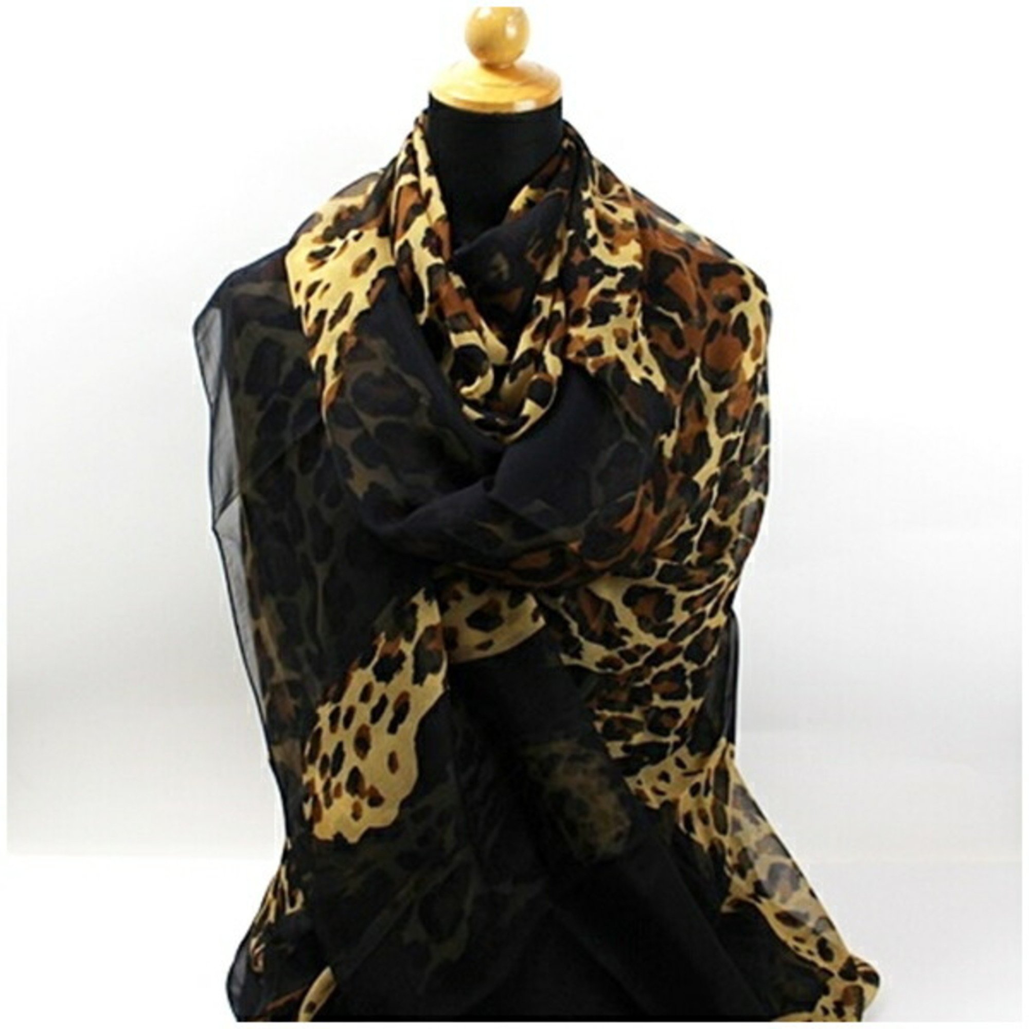 Yves Saint Laurent Large Stole Scarf Muffler Black Leopard Print YVES SAINT LAURENT Women's