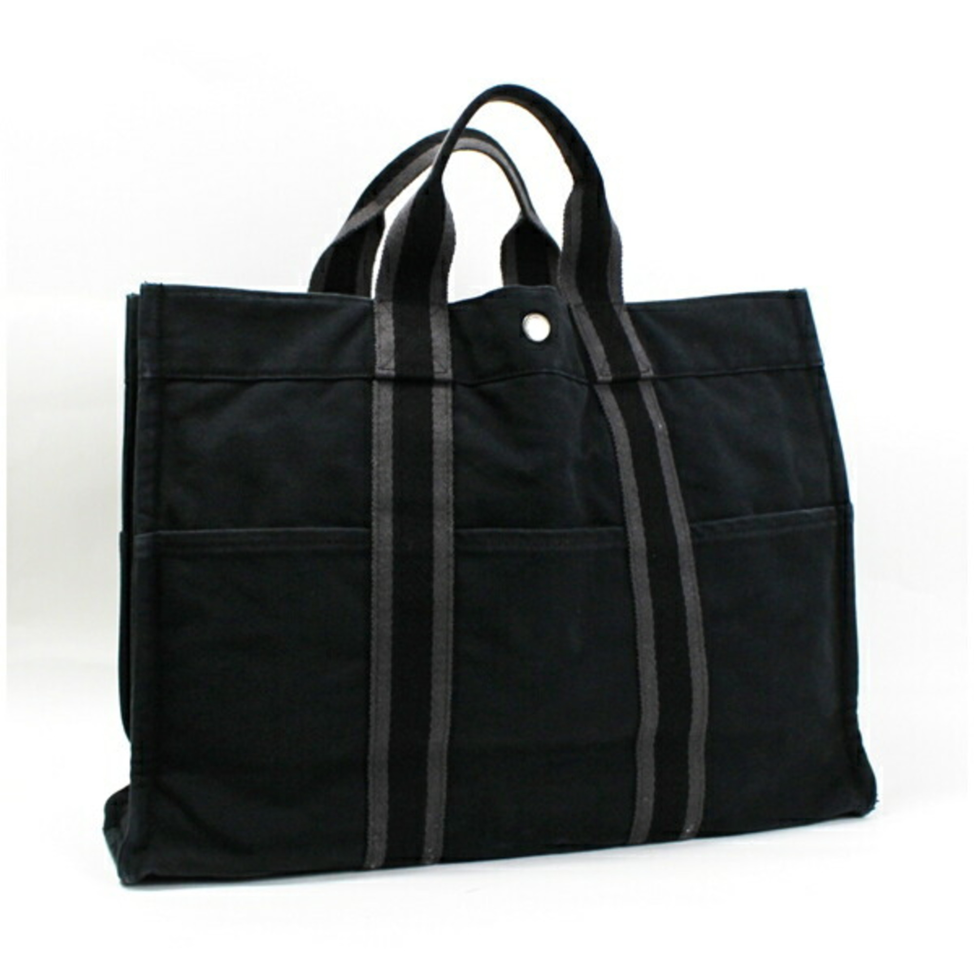 Hermes Foul Tote MM Canvas Bag Black HERMES Women's Men's Unisex