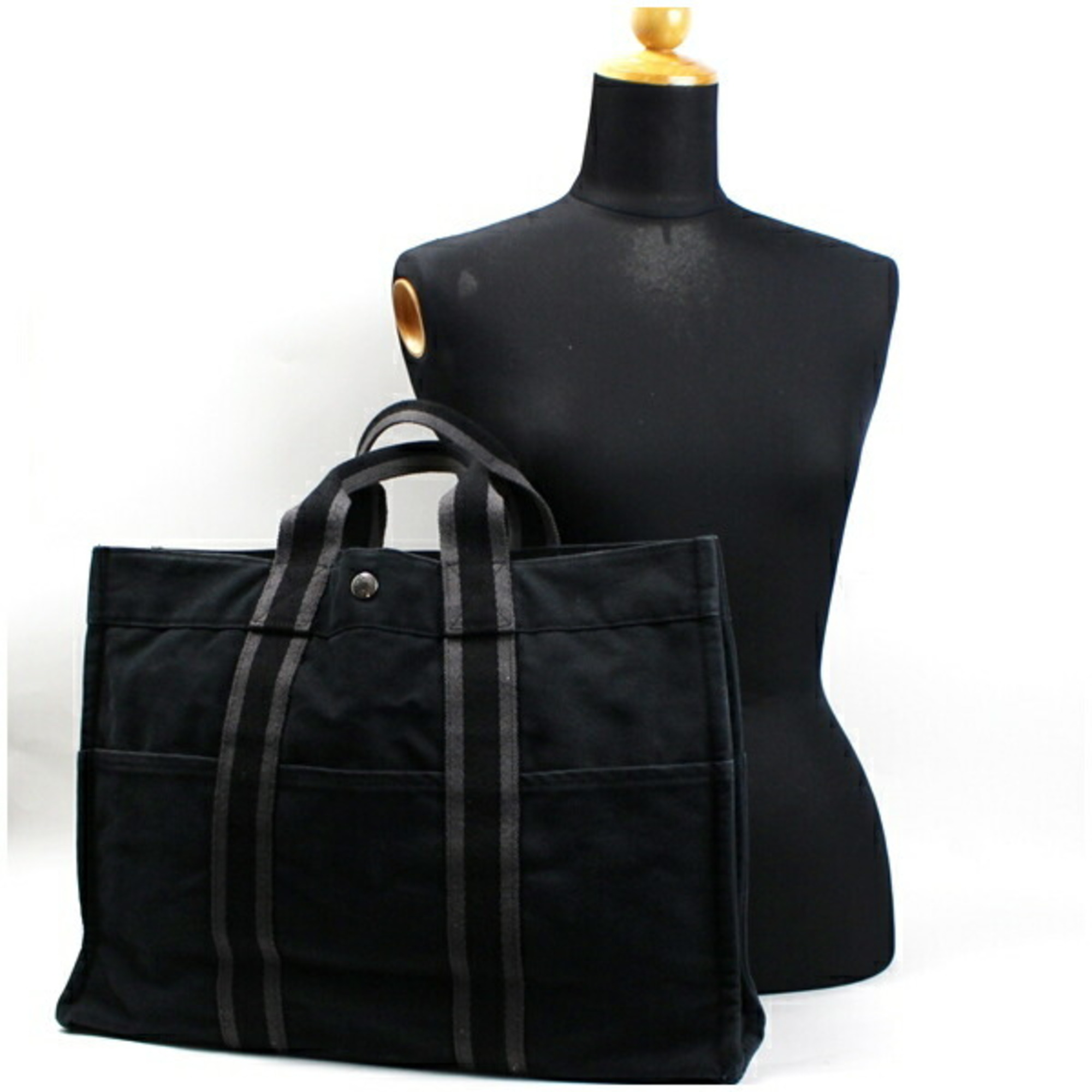 Hermes Foul Tote MM Canvas Bag Black HERMES Women's Men's Unisex