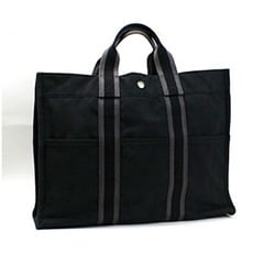 Hermes Foul Tote MM Canvas Bag Black HERMES Women's Men's Unisex