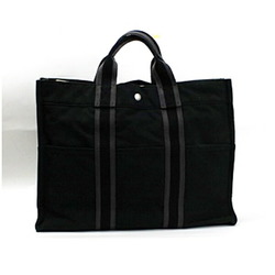 Hermes Foul Tote MM Canvas Bag Black HERMES Women's Men's Unisex