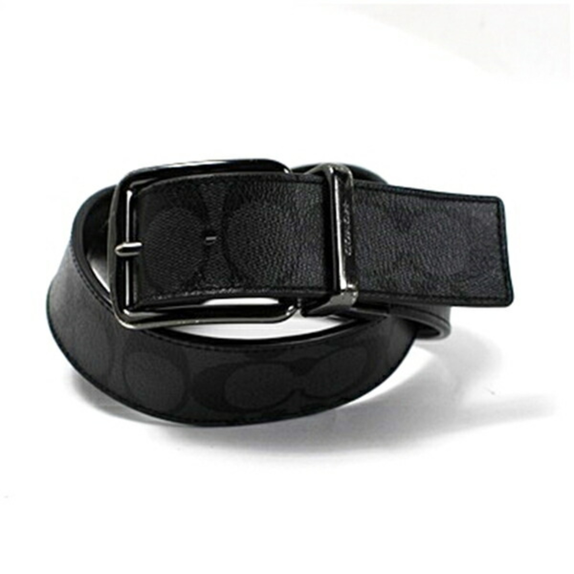 Coach reversible turnbuckle belt, black x signature, 101cm total length, 81-91cm waist (5-step adjustment), men's, gunmetal hardware