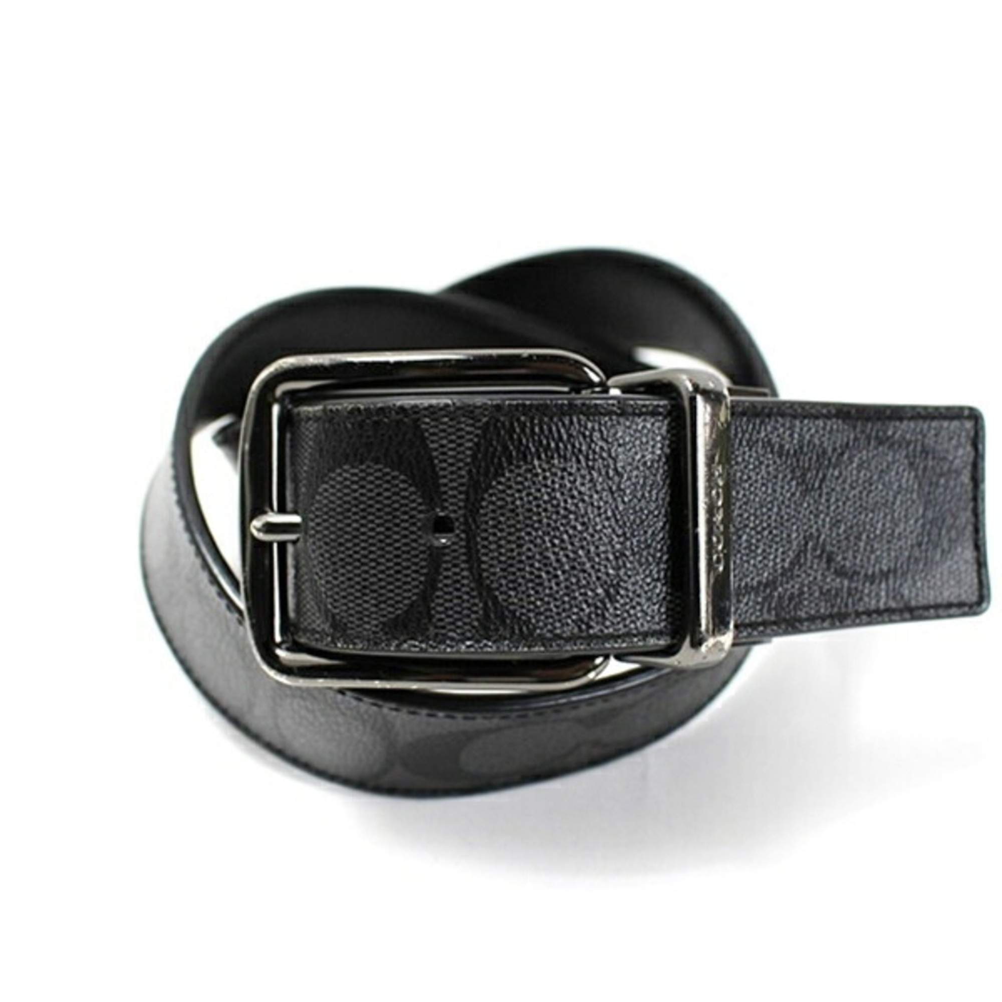 Coach reversible turnbuckle belt, black x signature, 101cm total length, 81-91cm waist (5-step adjustment), men's, gunmetal hardware