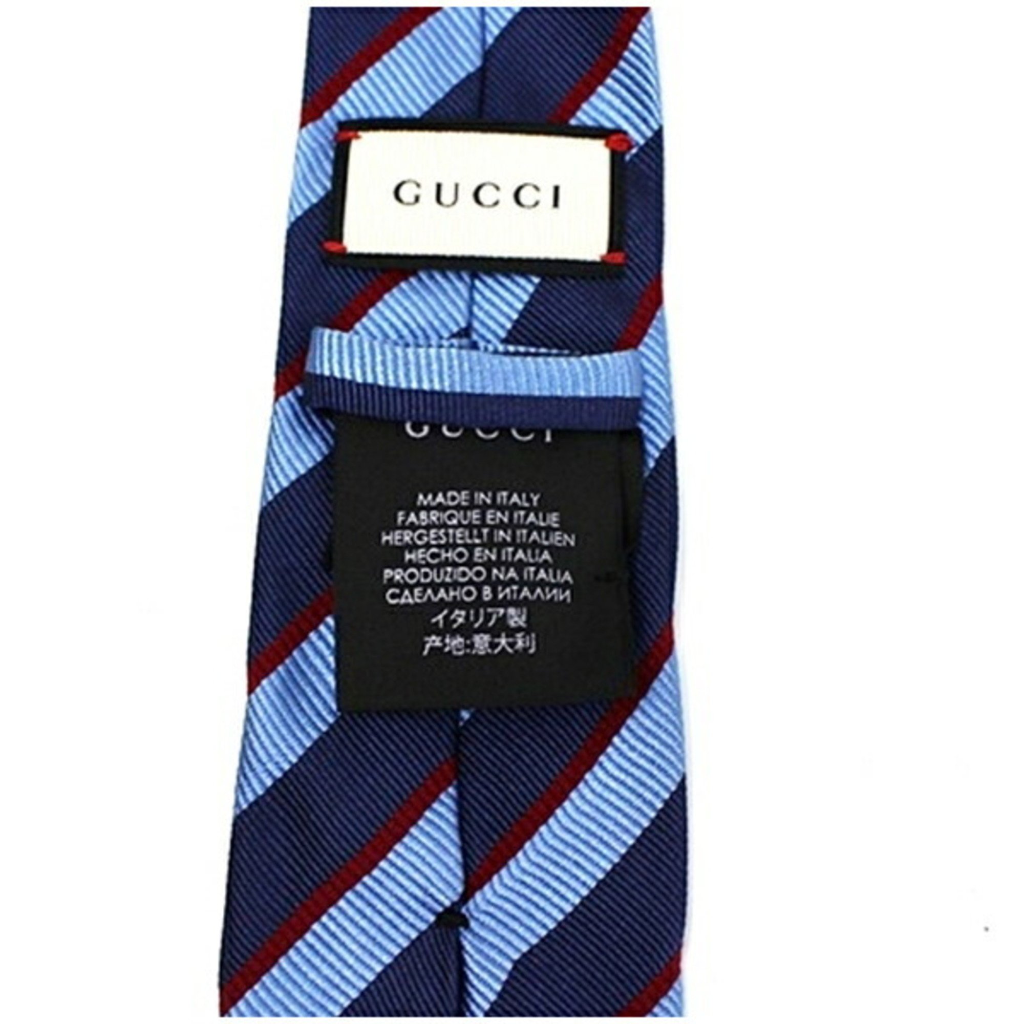 Gucci Silk Narrow Tie Striped Navy x Blue Current Model 562827 428879 4E979 GUCCI Men's