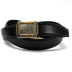 Cartier Leather Belt Santos Square Buckle Black Total Length 103cm Waist 83-93cm (5 Levels of Adjustment) Men's Silver x