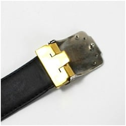 Cartier Leather Belt Santos Square Buckle Black Total Length 103cm Waist 83-93cm (5 Levels of Adjustment) Men's Silver x