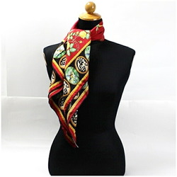 Christian Dior Silk Scarf Muffler Red x Black Flower and Bird Pattern Women's