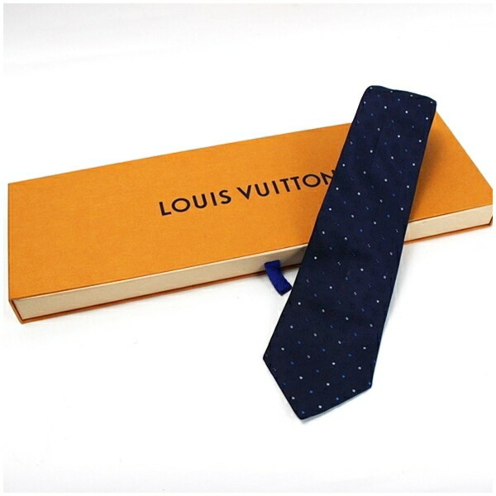 Louis Vuitton Silk Necktie Narrow Tie Polka Dot Navy LOUIS VUITTON Men's LV Slim