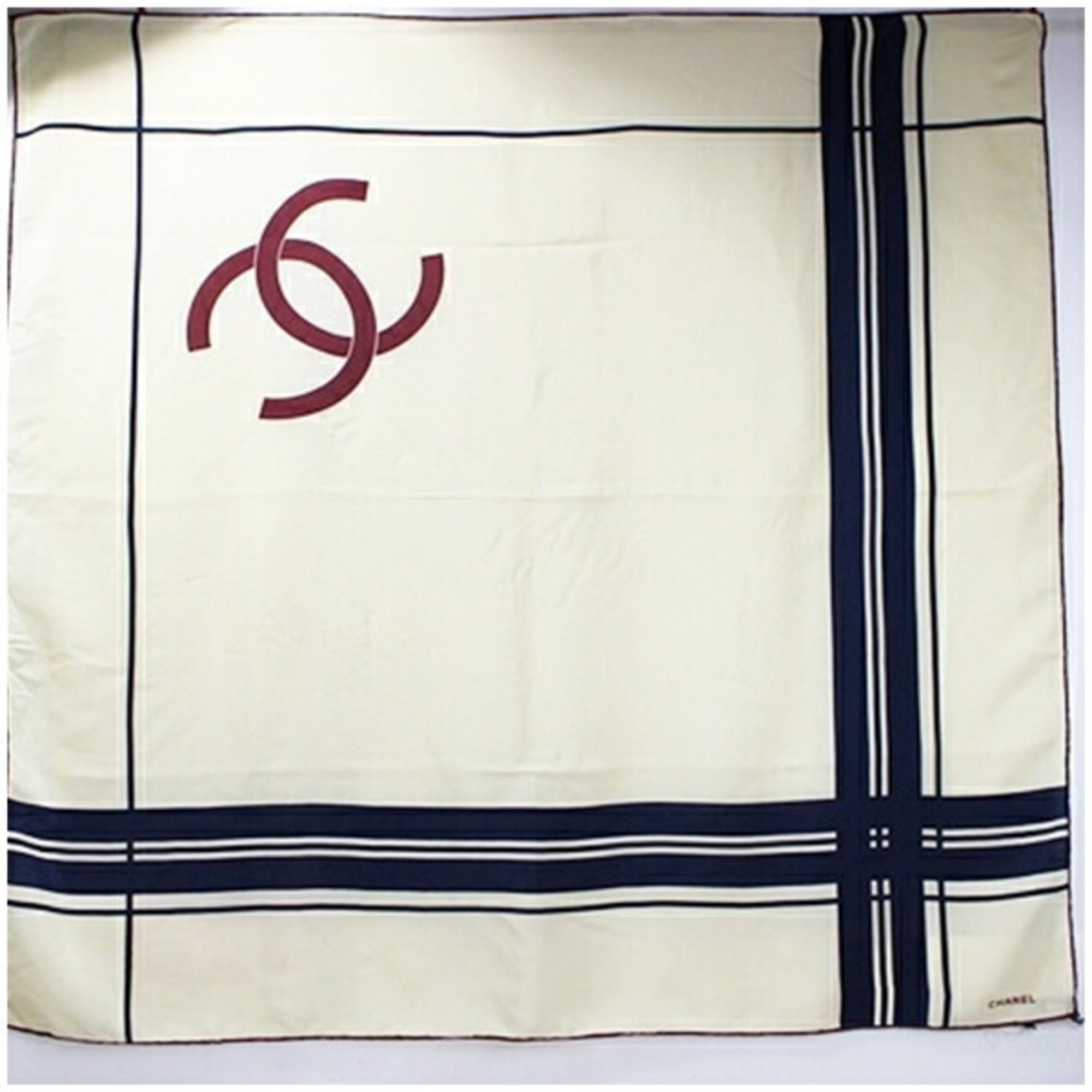 CHANEL Silk Scarf Muffler Cream Pattern Women's