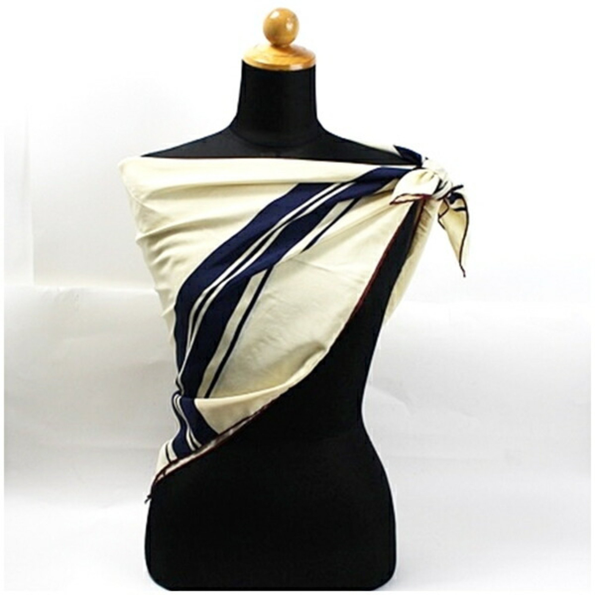 CHANEL Silk Scarf Muffler Cream Pattern Women's