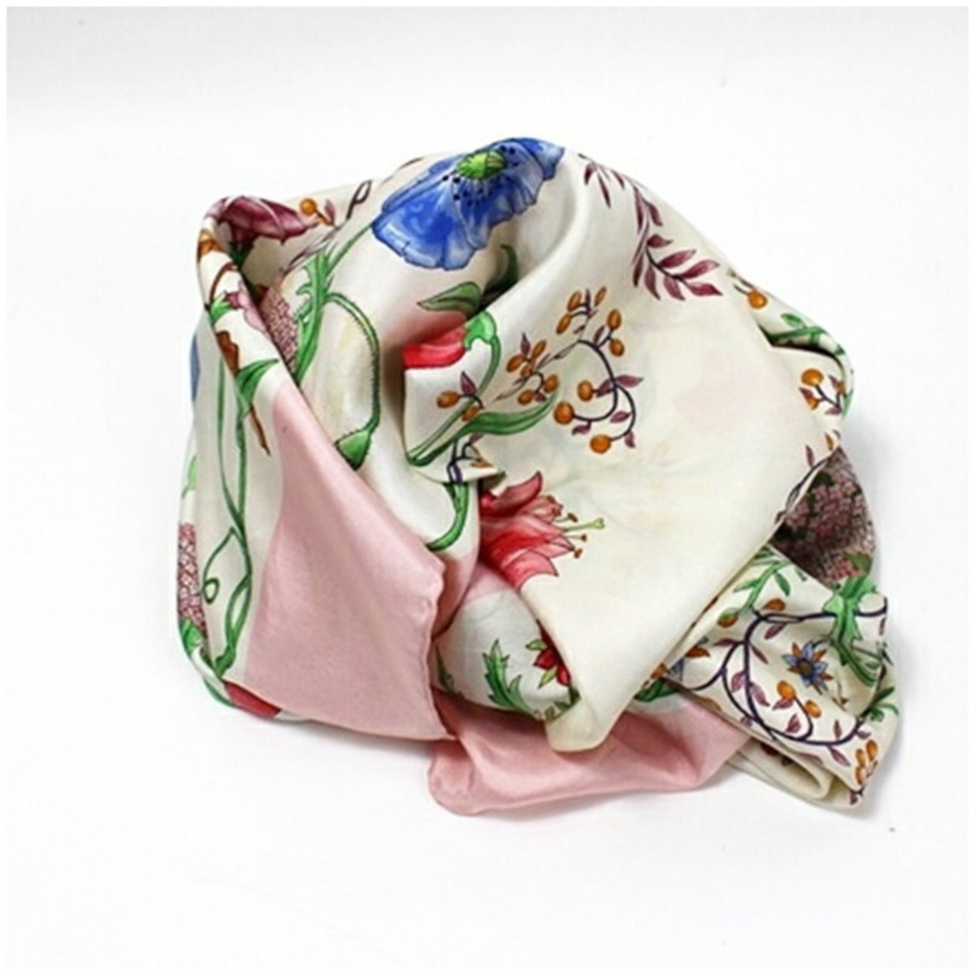 Gucci Silk Scarf Muffler White x Pink Floral Pattern GUCCI Women's