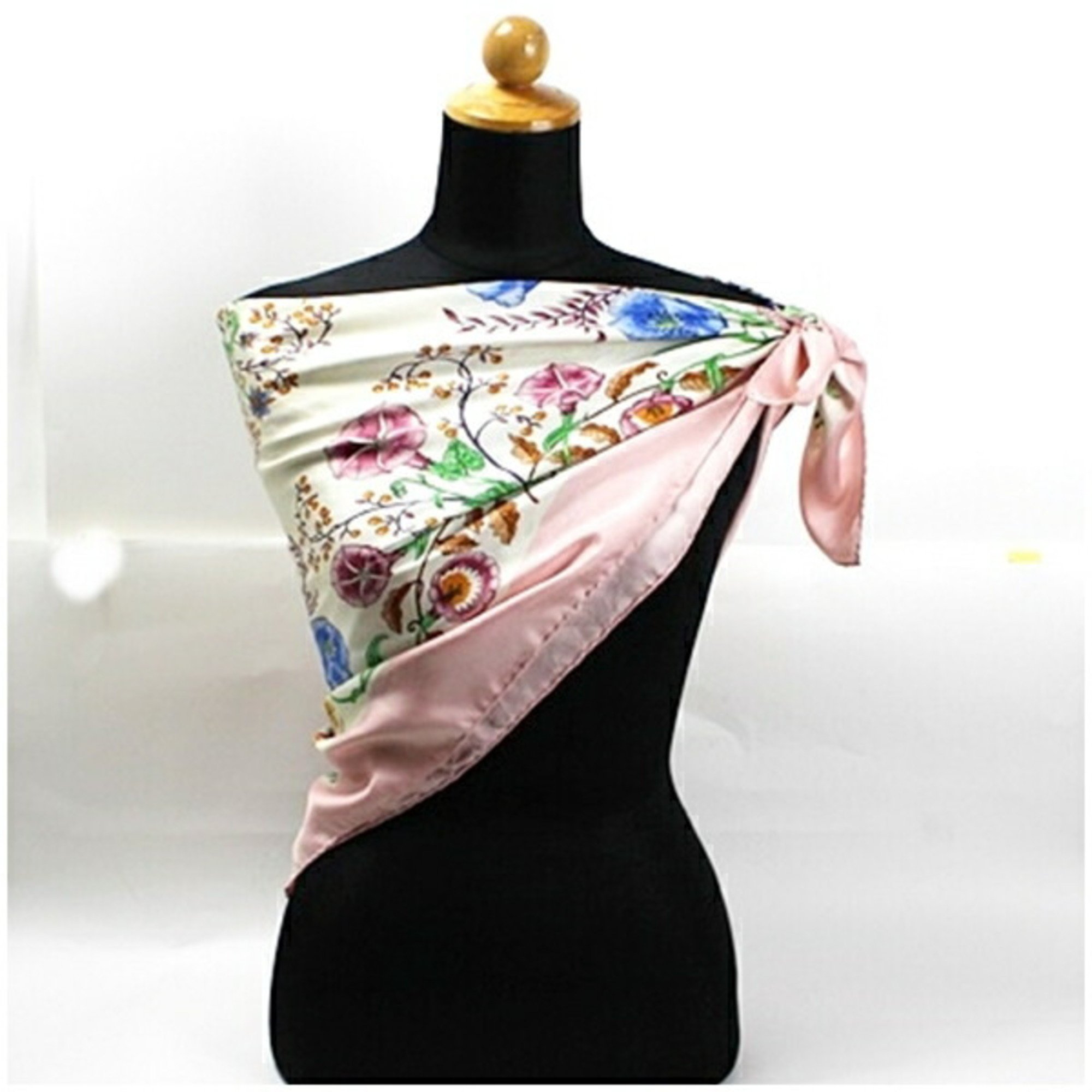 Gucci Silk Scarf Muffler White x Pink Floral Pattern GUCCI Women's