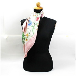 Gucci Silk Scarf Muffler White x Pink Floral Pattern GUCCI Women's