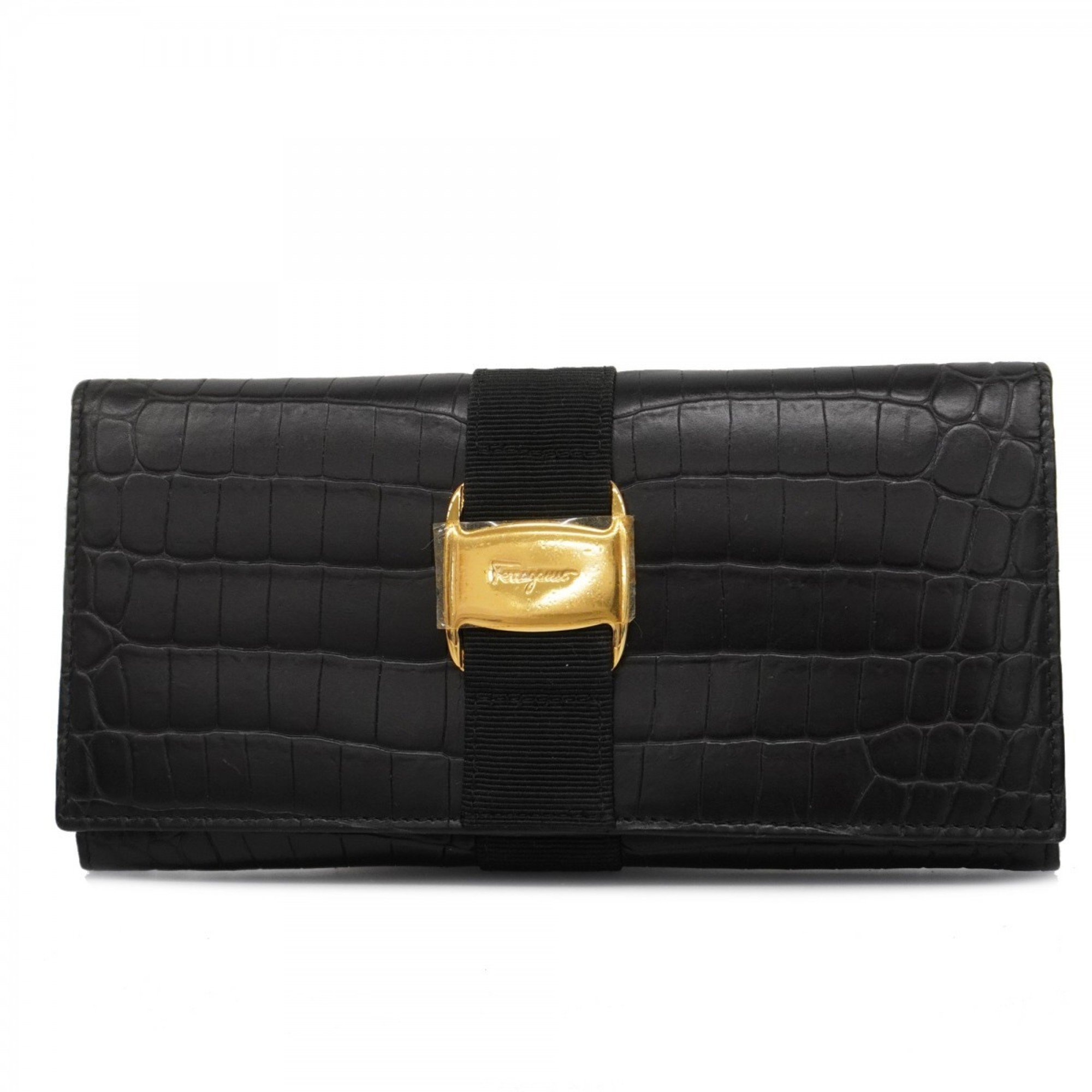 Salvatore Ferragamo Vara Leather Long Wallet Black Women's