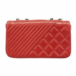 Chanel Shoulder Bag Matelasse Calfskin Red Women's