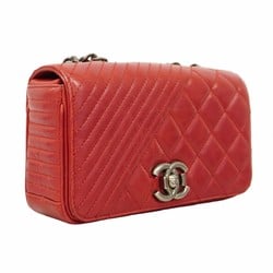 Chanel Shoulder Bag Matelasse Calfskin Red Women's