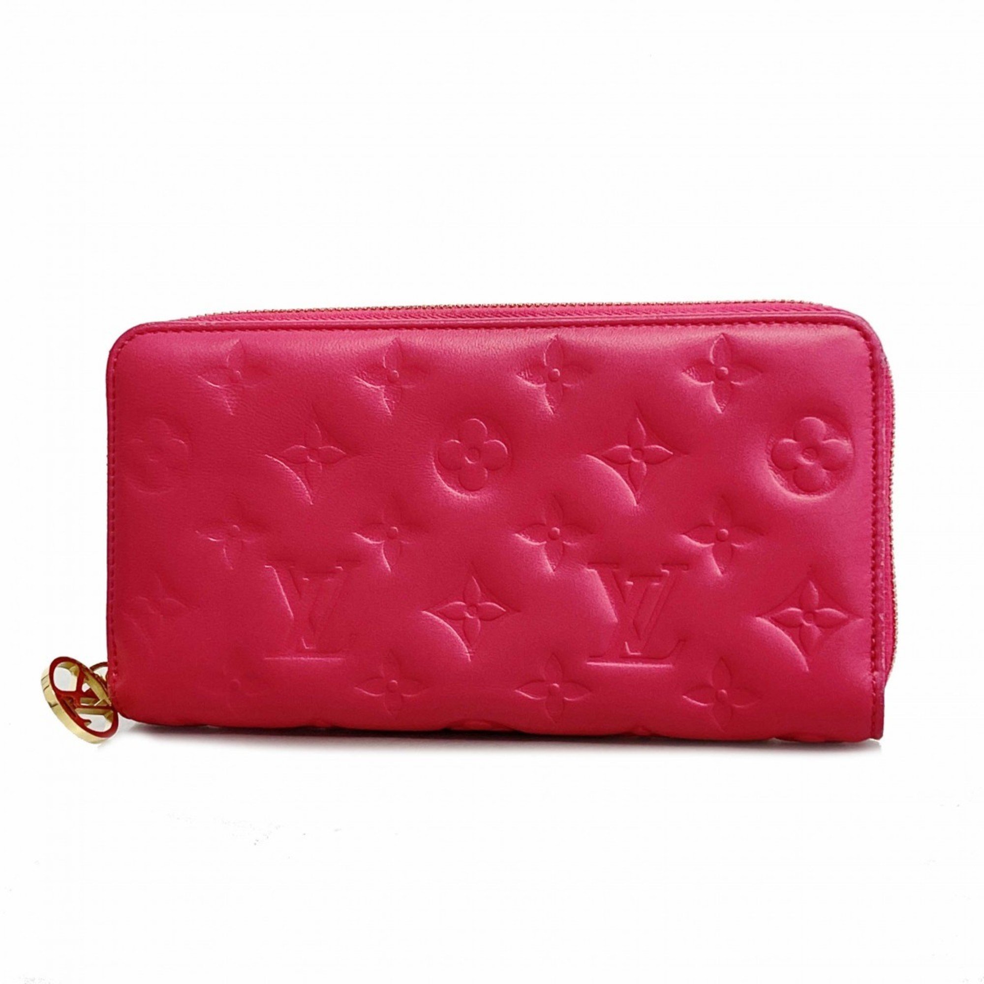 Louis Vuitton Long Wallet Monogram Embossed Coussin Zipper M82737 Bougainvillea Ladies