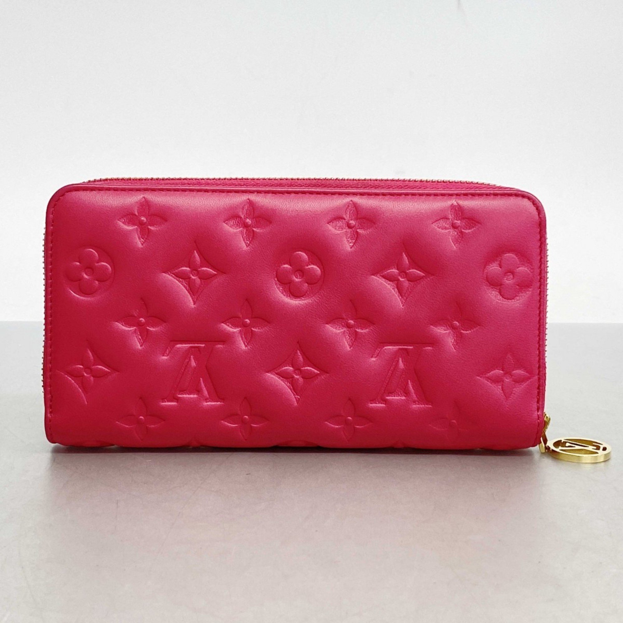 Louis Vuitton Long Wallet Monogram Embossed Coussin Zipper M82737 Bougainvillea Ladies