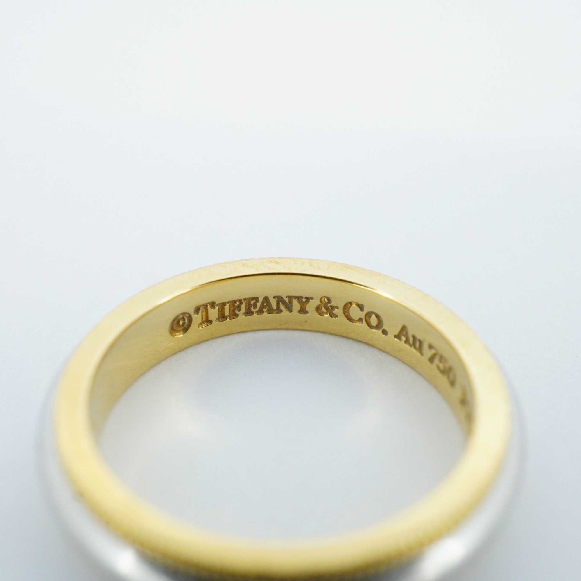 Tiffany Ring Milgrain K18YG Yellow Gold Pt950 Platinum Size 6.5 Ladies