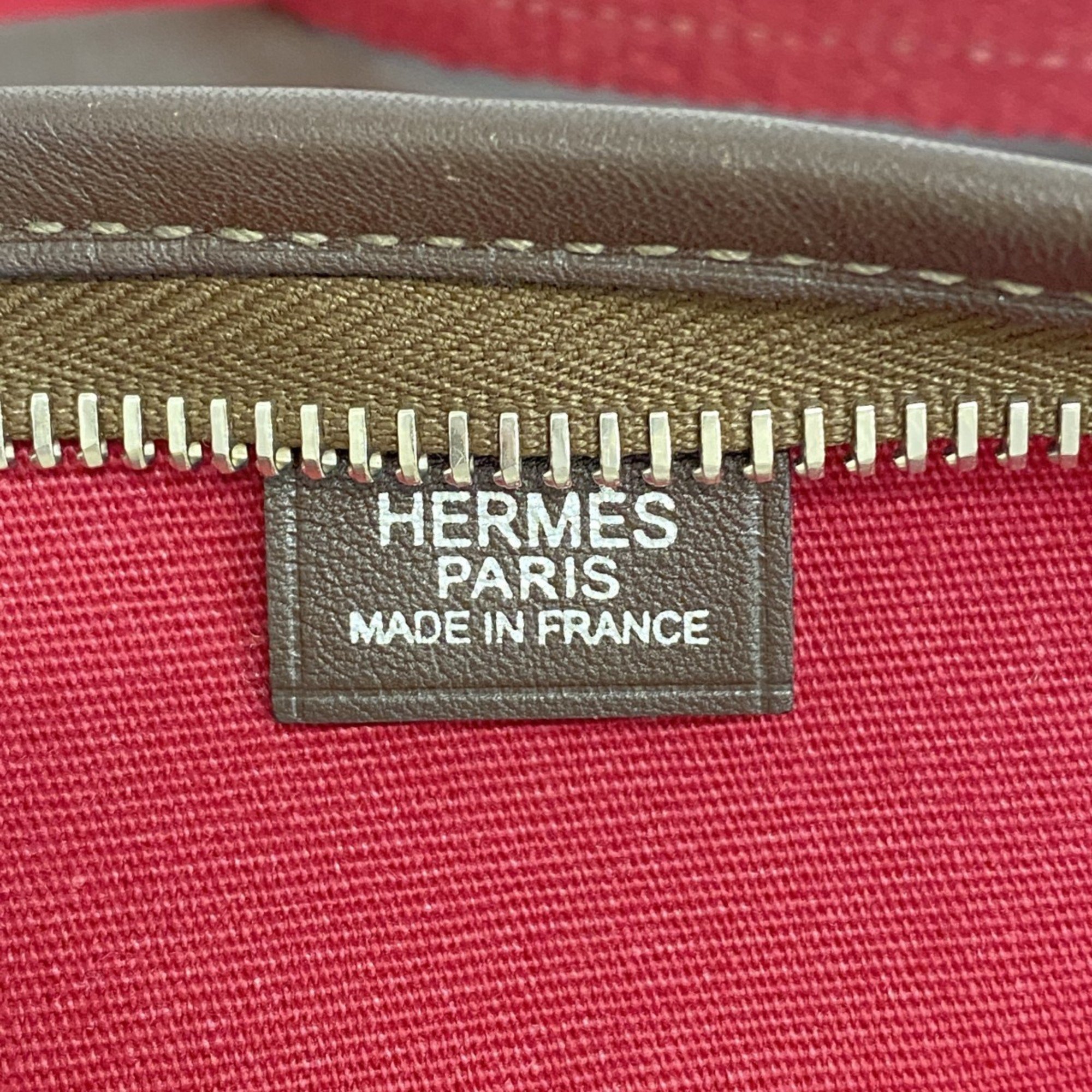 Hermes Tote Bag Mrs. Hippie Swift Toile Officier Dark Brown Red □I Engraved Ladies