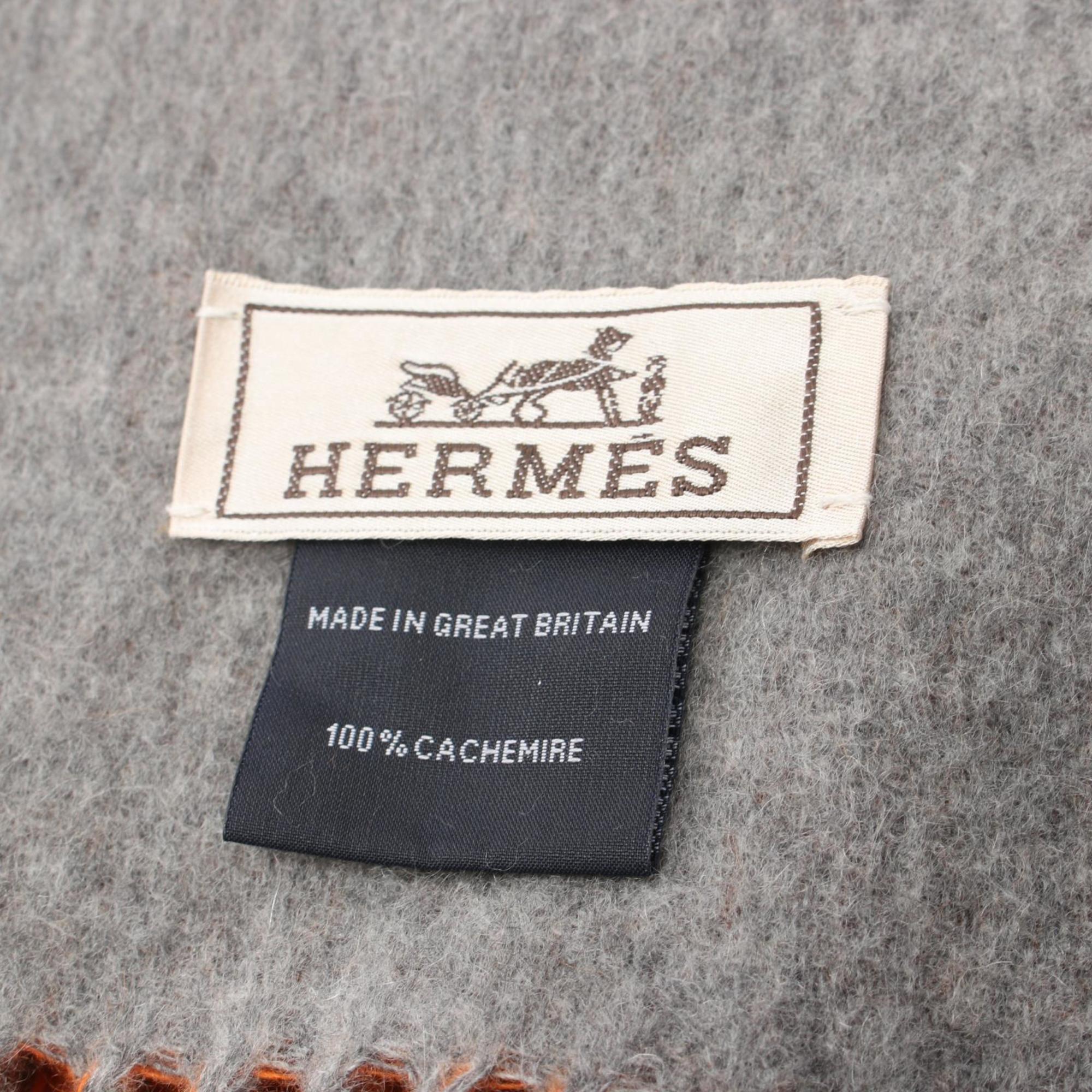 Hermes HERMES Recto Verso Scarf Clothing Cashmere Men Women Orange Grey