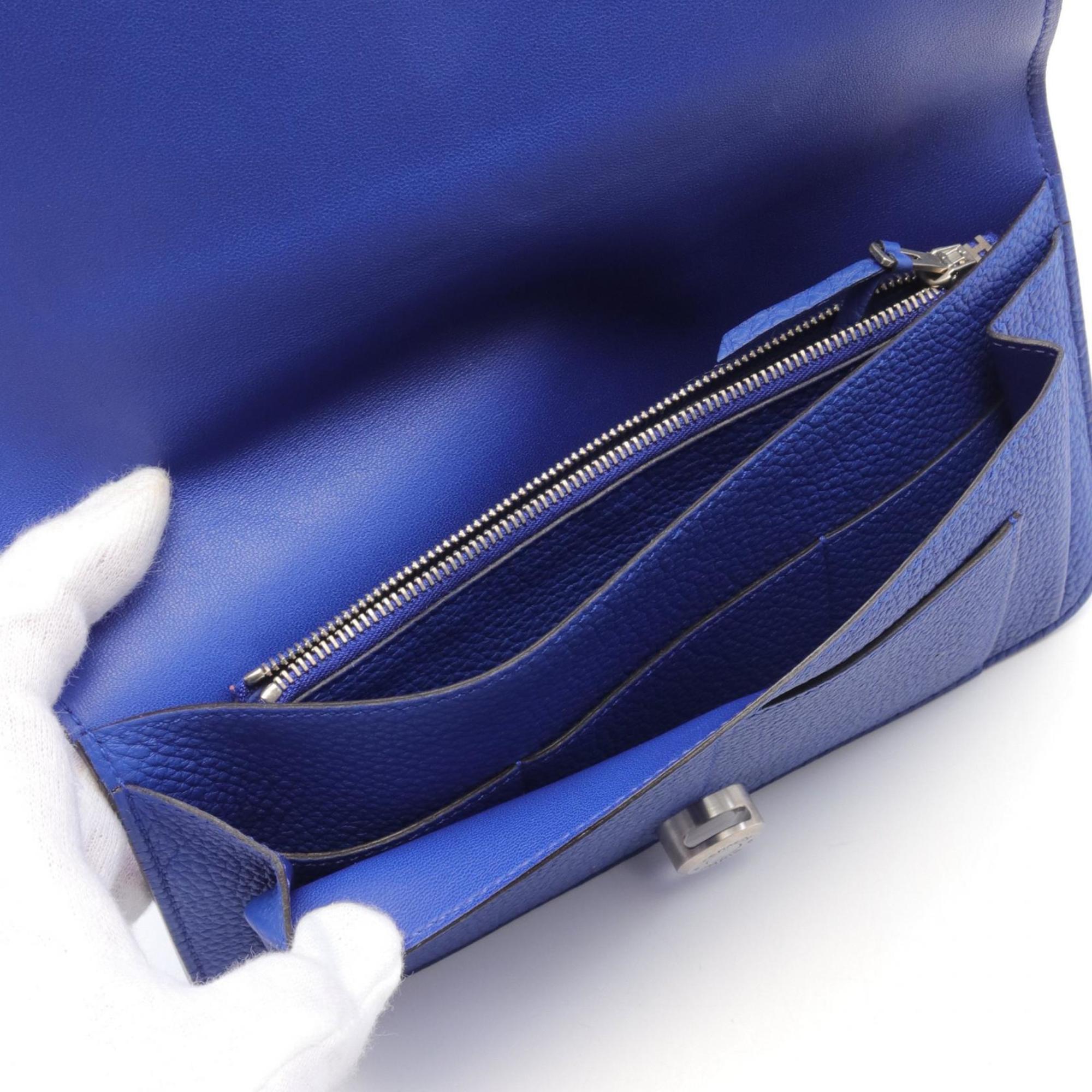 Hermes HERMES Dogon GM Blue Royal Bi-fold Long Wallet Togo Women's