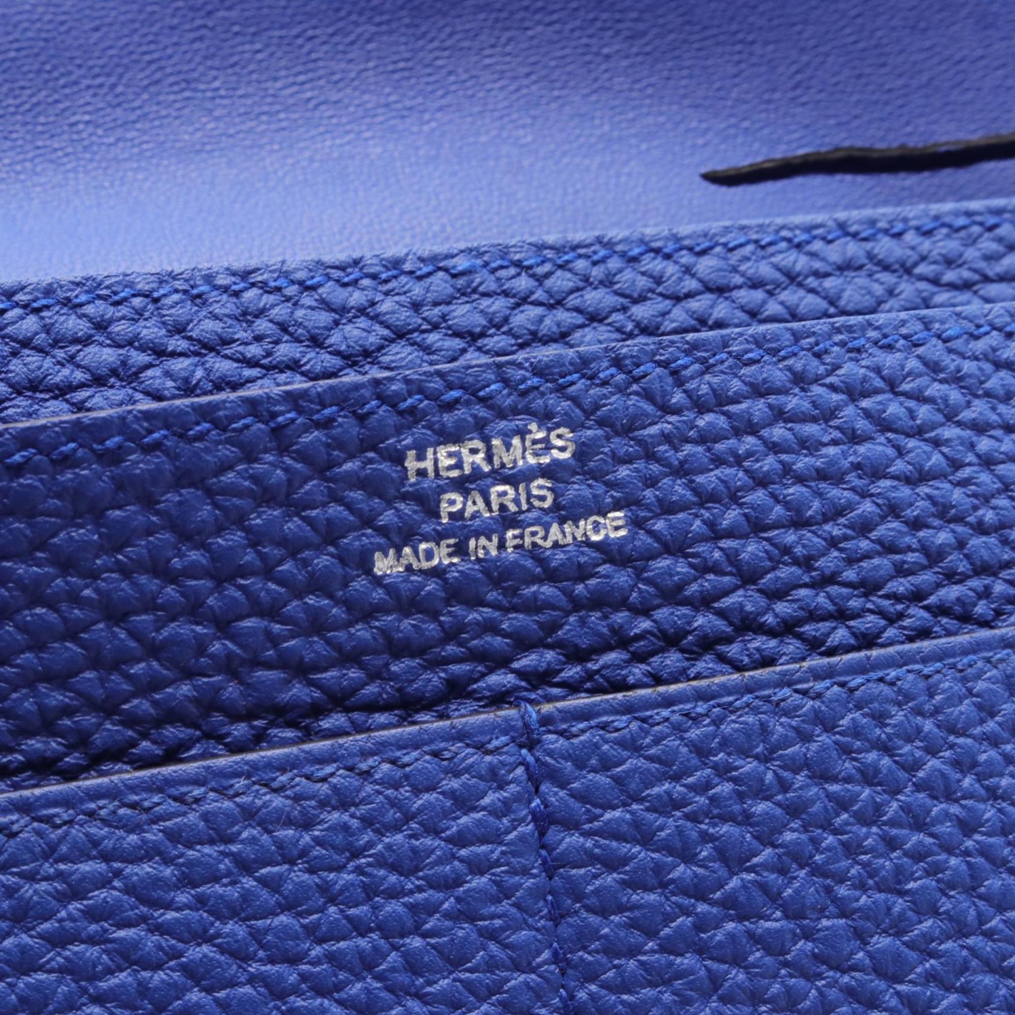 Hermes HERMES Dogon GM Blue Royal Bi-fold Long Wallet Togo Women's