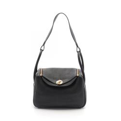 Hermes Lindy 26 Shoulder Bag, Taurillon Clemence, Women's, Black, 073428CC