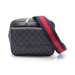 Gucci GG Supreme Small Crossbody Shoulder Bag Coated Canvas Leather Men's Black Grey 795479FADJA1042