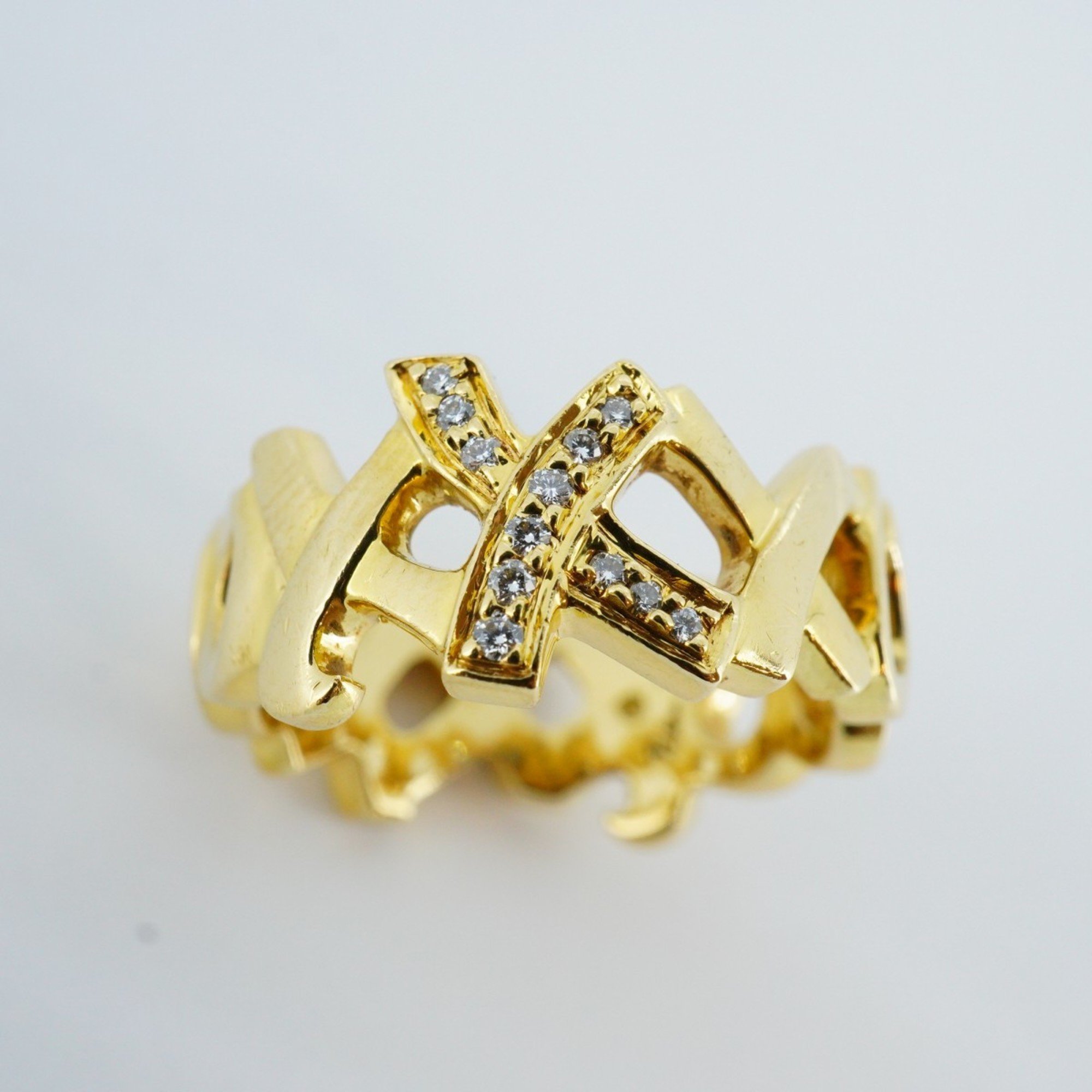 Tiffany Ring Love & Kiss Diamond K18YG Yellow Gold Size 16.5 Men's